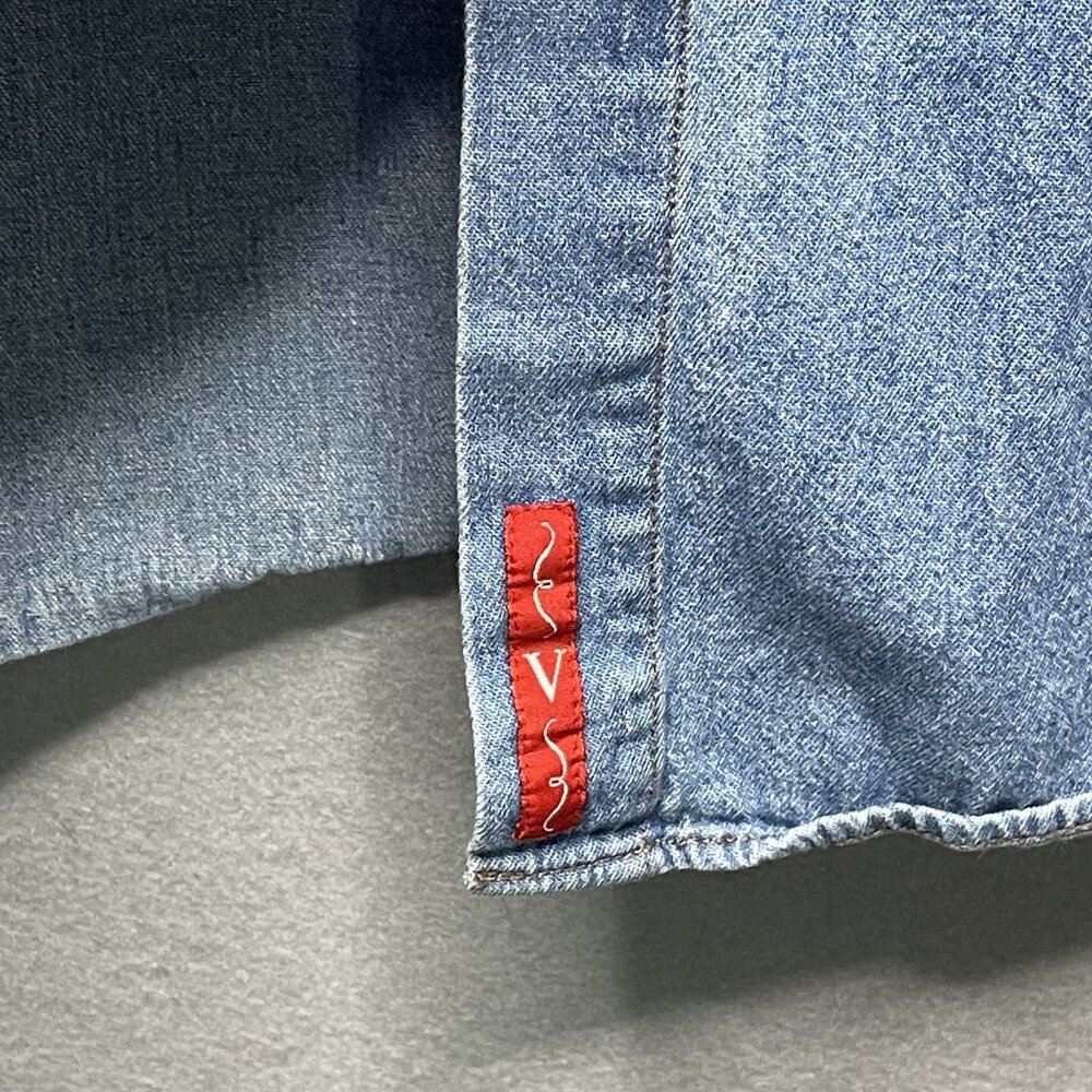 Vintage Venezia Denim Shirt L Blue Band Collar Silver Buttons Relaxed Fit - Picture 4 of 8